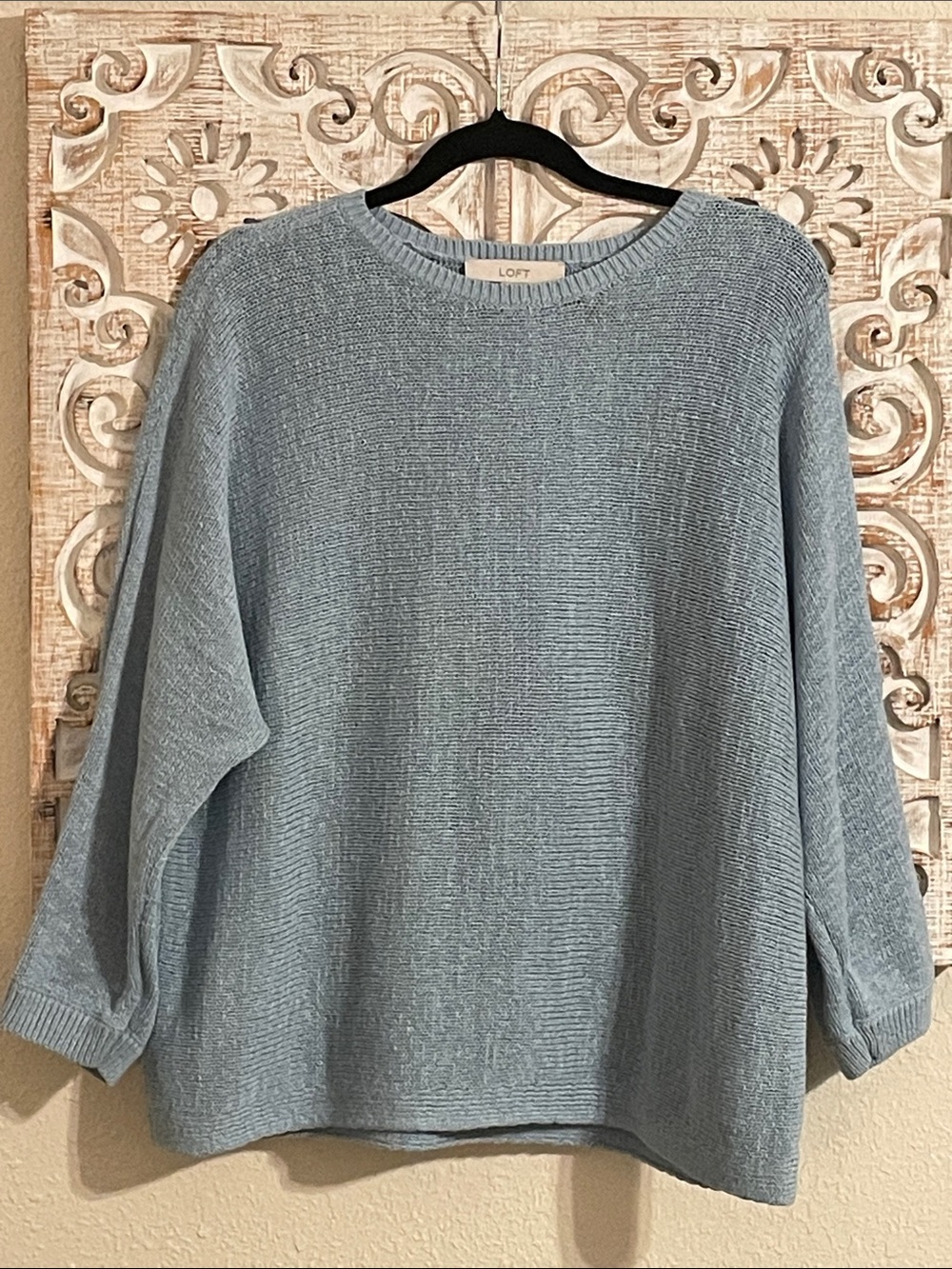 LOFT Light Blue Scoop Neck Knit Sweater